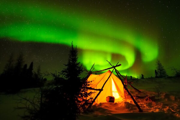 Polarlichter, Aurora Borealis über der Arktis, Hudson Bay, Manitoba, Kanada